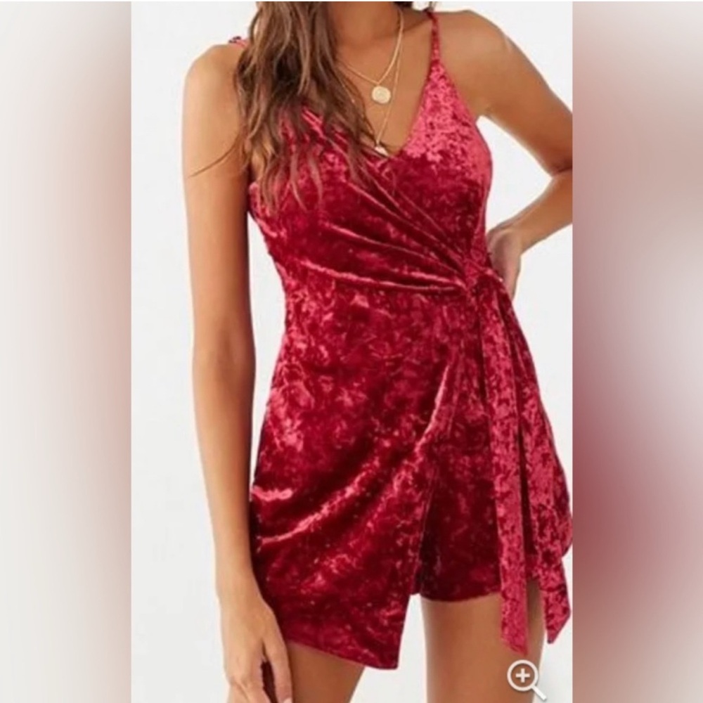 Charlotte Russe Size S Cranberry Velvet Wrap Shorts Romper